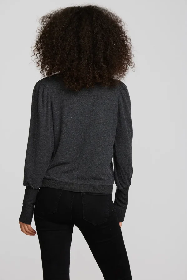 Store Recycled Bliss Knit Crewneck Pullover With Rib And Puff Sleeve Women Tops