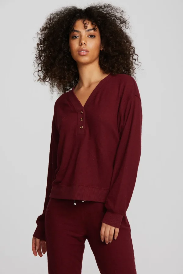New Recycled Bliss Knit Long Sleeve Henley With Rib Women Loungewear | Tops