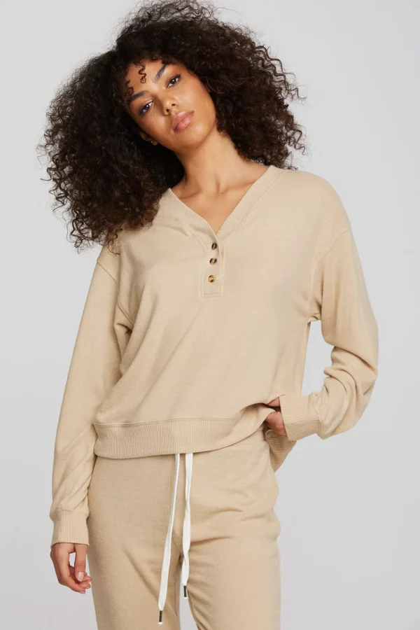 Cheap Recycled Bliss Knit Long Sleeve Henley With Rib Women Loungewear | Tops