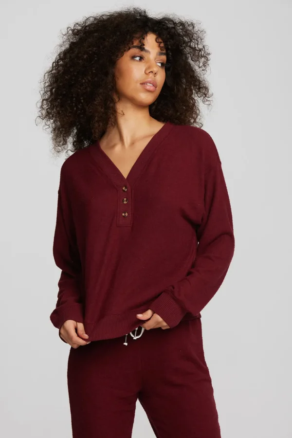 New Recycled Bliss Knit Long Sleeve Henley With Rib Women Loungewear | Tops