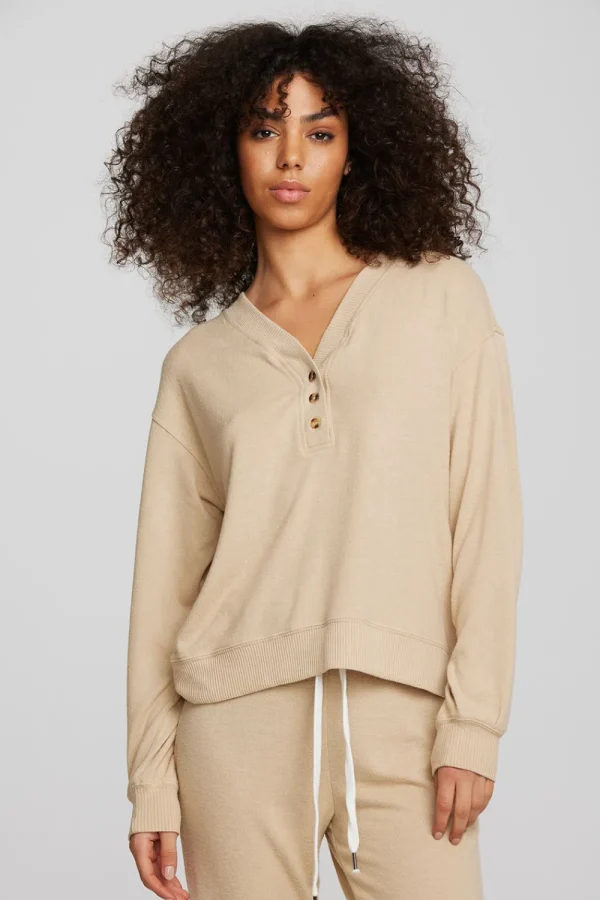 Cheap Recycled Bliss Knit Long Sleeve Henley With Rib Women Loungewear | Tops