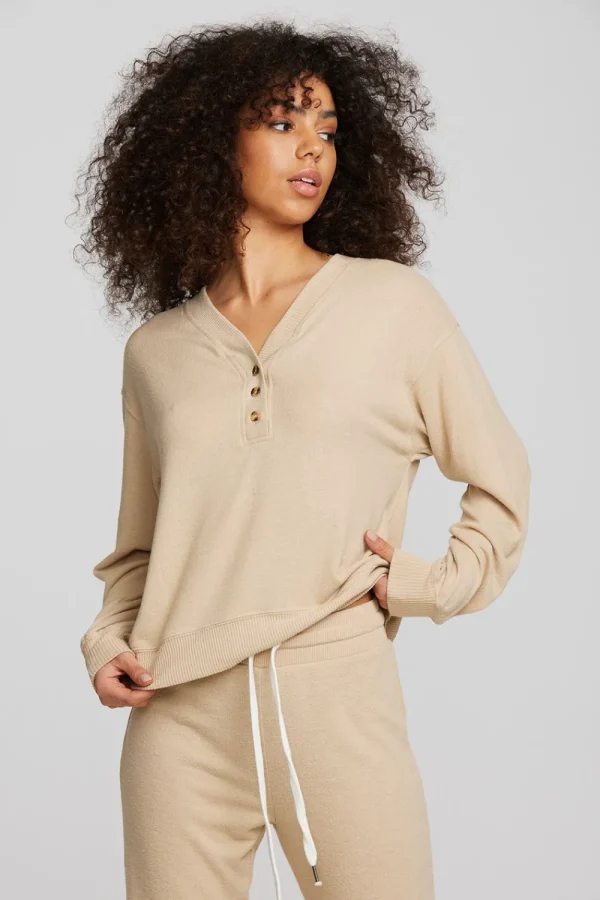 Cheap Recycled Bliss Knit Long Sleeve Henley With Rib Women Loungewear | Tops