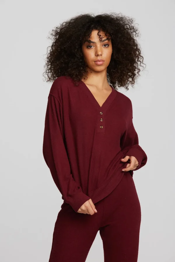 New Recycled Bliss Knit Long Sleeve Henley With Rib Women Loungewear | Tops