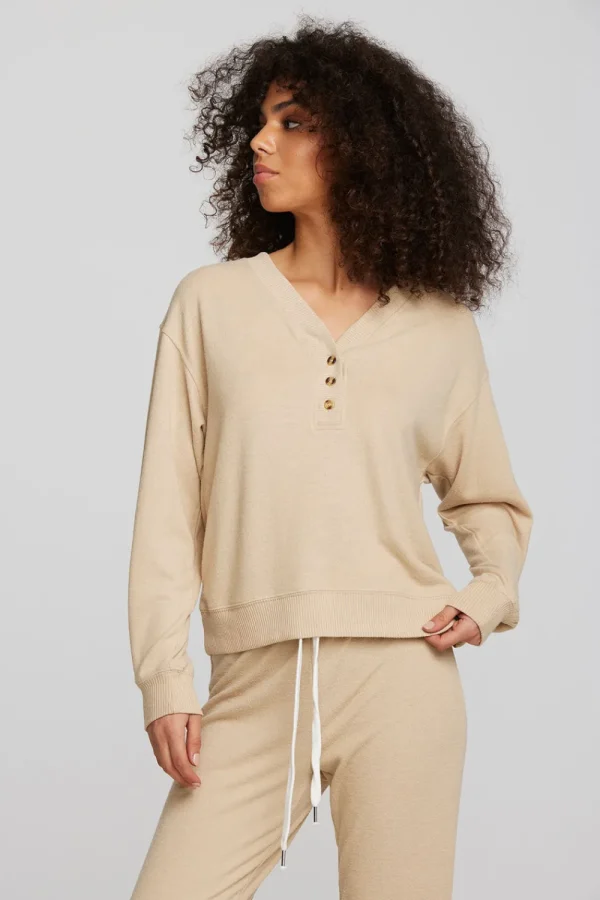 Cheap Recycled Bliss Knit Long Sleeve Henley With Rib Women Loungewear | Tops