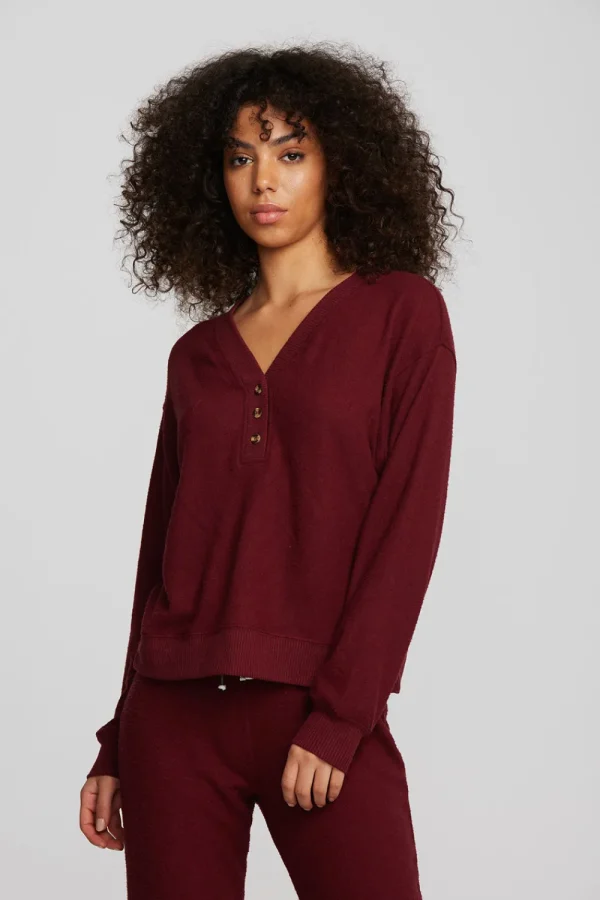 New Recycled Bliss Knit Long Sleeve Henley With Rib Women Loungewear | Tops