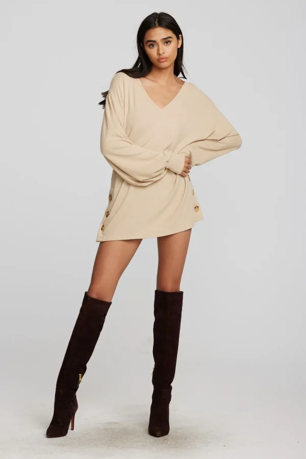 Hot Recycled Bliss Knit V-neck Tunic With Button Side Seam Women Tops