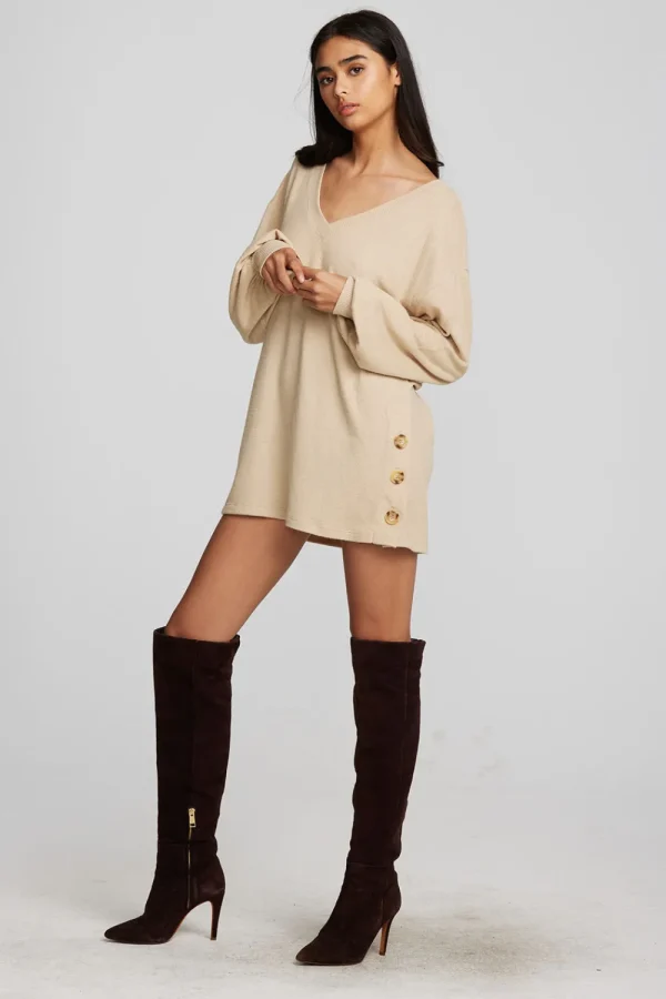 Hot Recycled Bliss Knit V-neck Tunic With Button Side Seam Women Tops