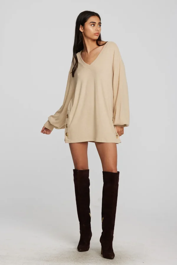 Hot Recycled Bliss Knit V-neck Tunic With Button Side Seam Women Tops