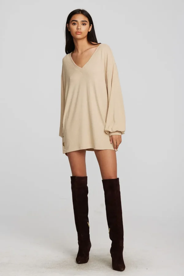 Hot Recycled Bliss Knit V-neck Tunic With Button Side Seam Women Tops