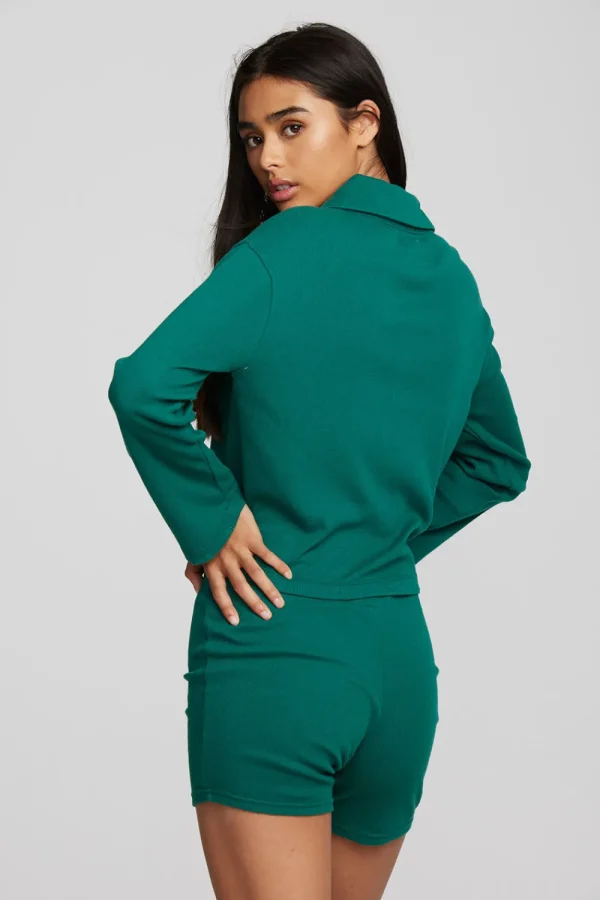 Flash Sale Recycled Vintage Rib Cropped Polo With Distressed Detail Long Sleeve Women Tops