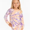 Sale Reverse Peach Lavender Tie Dye Cozy Knit Pullover Kids Girls
