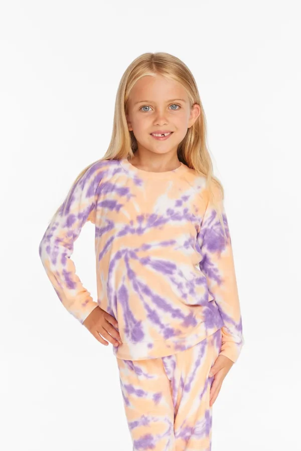 Sale Reverse Peach Lavender Tie Dye Cozy Knit Pullover Kids Girls