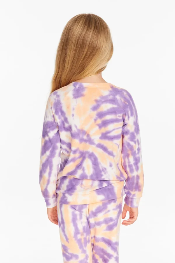 Sale Reverse Peach Lavender Tie Dye Cozy Knit Pullover Kids Girls