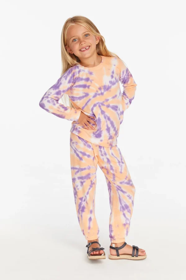 Sale Reverse Peach Lavender Tie Dye Cozy Knit Pullover Kids Girls