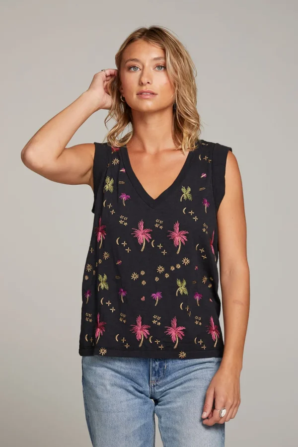 Online Rolled Night Palm Armhole V-neck Muscle Tank Women Loungewear | Tops