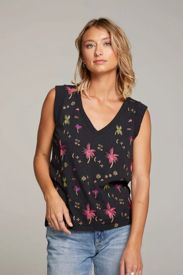 Online Rolled Night Palm Armhole V-neck Muscle Tank Women Loungewear | Tops