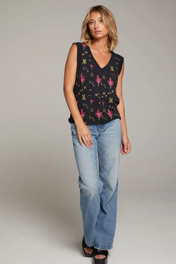 Online Rolled Night Palm Armhole V-neck Muscle Tank Women Loungewear | Tops