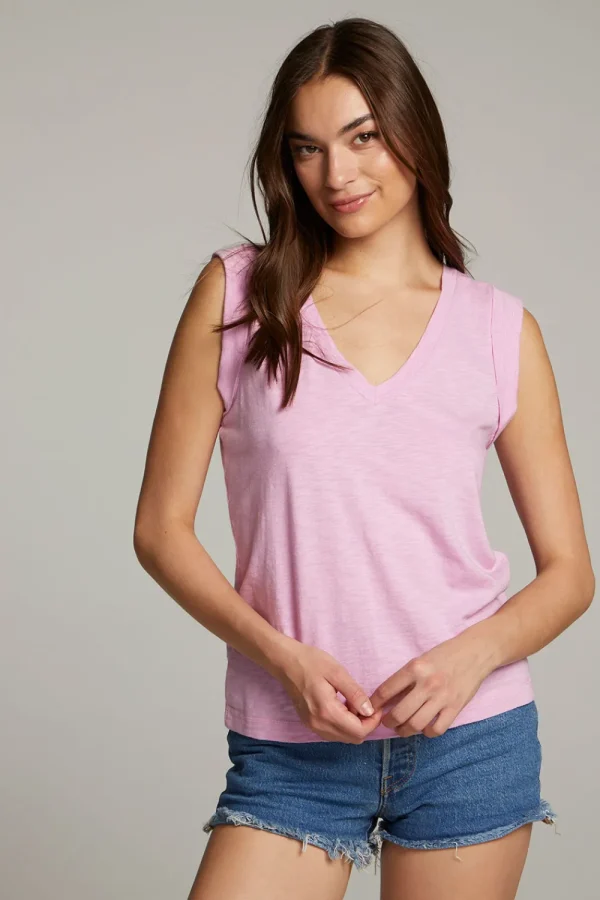 New Rolled Pastel Lavender Armhole V-neck Muscle Tank Women Loungewear | Tops