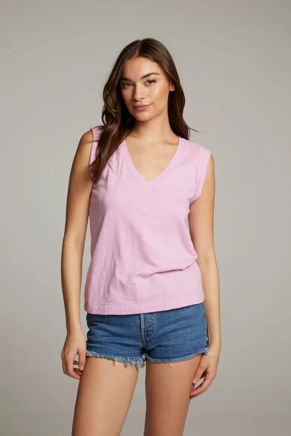 New Rolled Pastel Lavender Armhole V-neck Muscle Tank Women Loungewear | Tops
