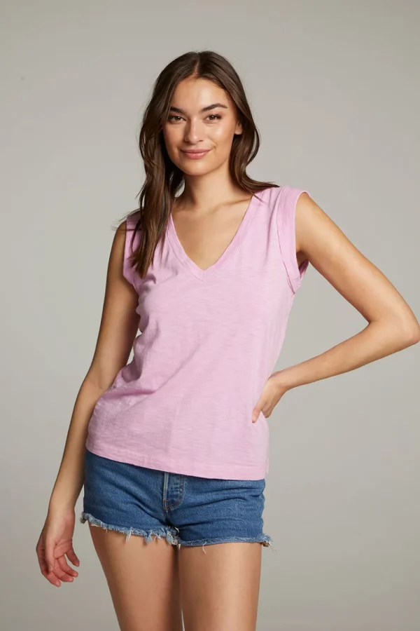 New Rolled Pastel Lavender Armhole V-neck Muscle Tank Women Loungewear | Tops
