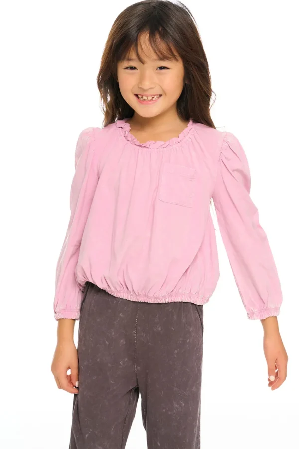 Hot Ruffle Neck Pocket Shirred Tee Kids Girls
