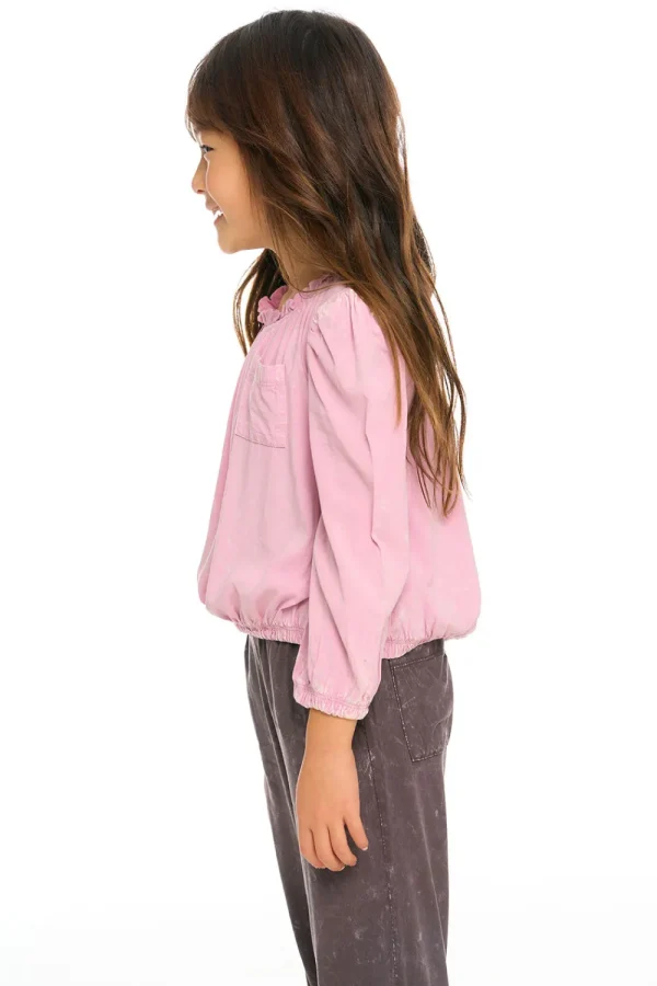 Hot Ruffle Neck Pocket Shirred Tee Kids Girls