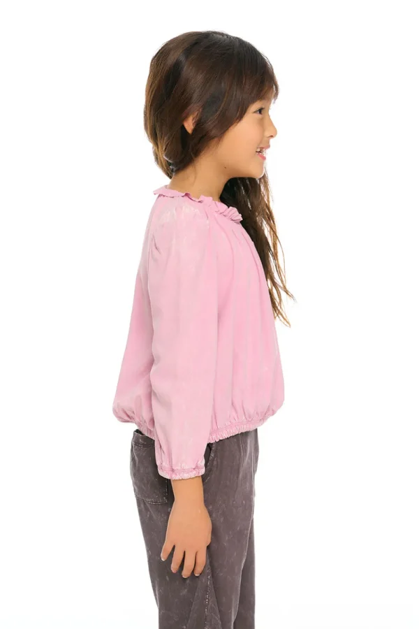 Hot Ruffle Neck Pocket Shirred Tee Kids Girls