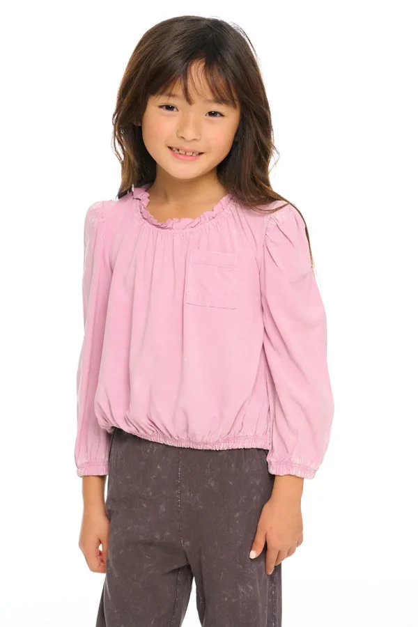 Hot Ruffle Neck Pocket Shirred Tee Kids Girls