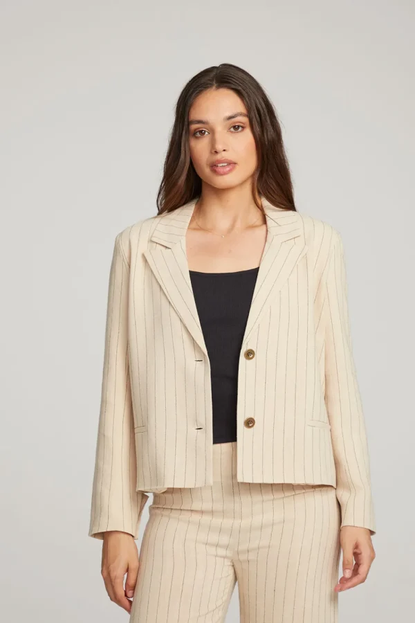 Clearance Santanaa White Pinstripe Blazer Women Loungewear