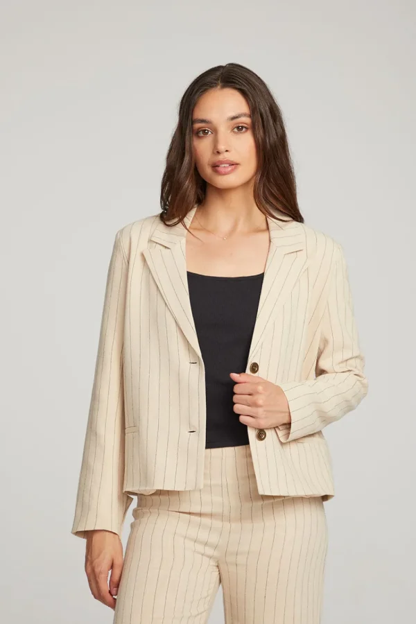 Clearance Santanaa White Pinstripe Blazer Women Loungewear