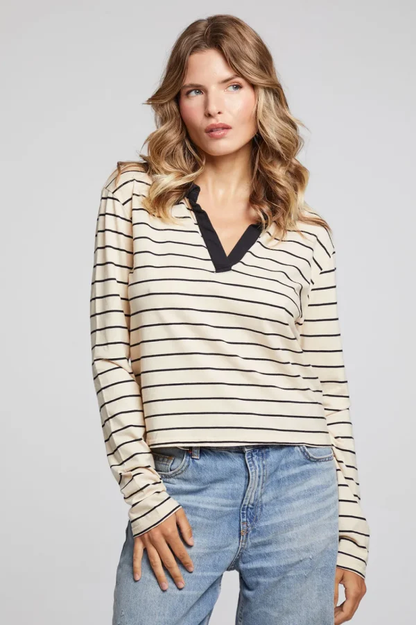 Shop Sausalito Black Sand Stripe Long Sleeve Women Loungewear | Tops