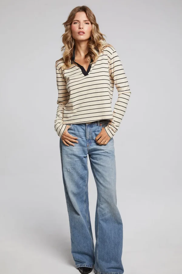 Shop Sausalito Black Sand Stripe Long Sleeve Women Loungewear | Tops