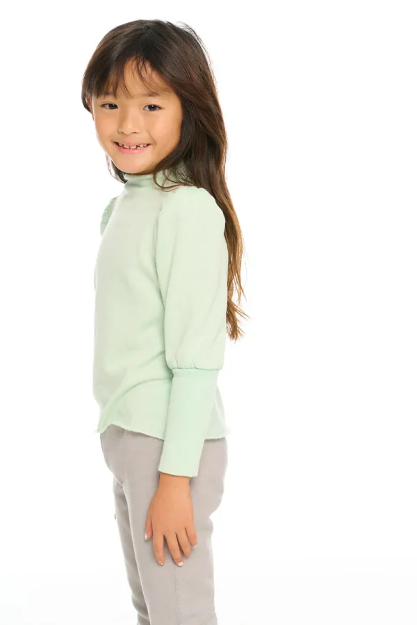 Outlet Semi Cropped Hi Lo Mock Neck Puff Sleeve Pullover Kids Girls