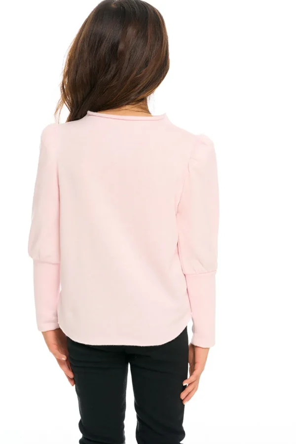Cheap Semi Cropped Hi Lo Mock Neck Puff Sleeve Pullover Kids Girls