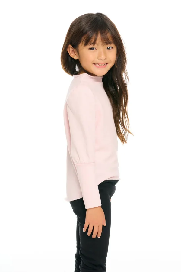 Cheap Semi Cropped Hi Lo Mock Neck Puff Sleeve Pullover Kids Girls