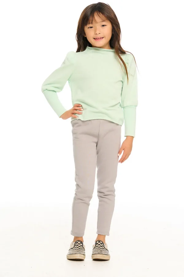 Outlet Semi Cropped Hi Lo Mock Neck Puff Sleeve Pullover Kids Girls
