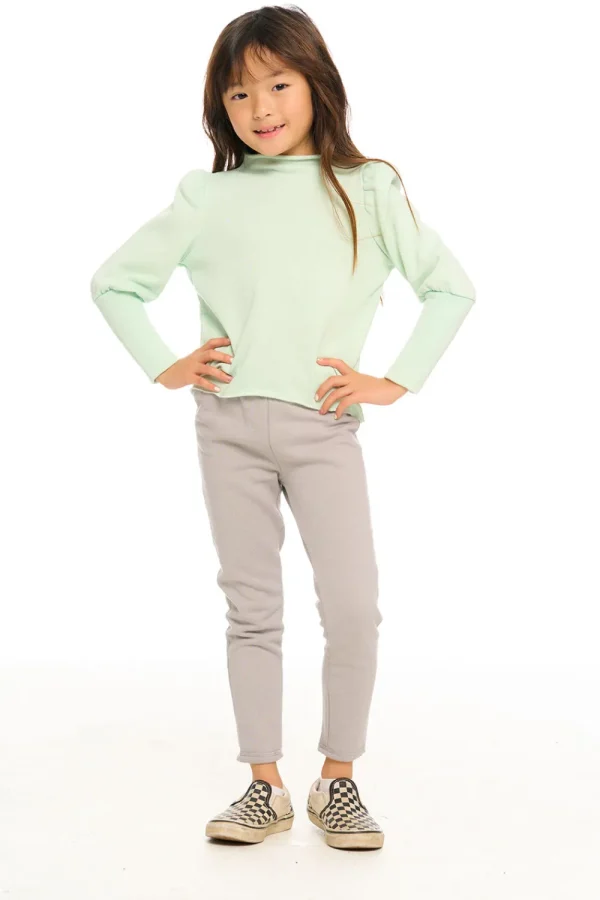 Outlet Semi Cropped Hi Lo Mock Neck Puff Sleeve Pullover Kids Girls