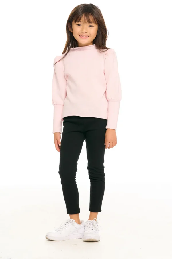 Cheap Semi Cropped Hi Lo Mock Neck Puff Sleeve Pullover Kids Girls