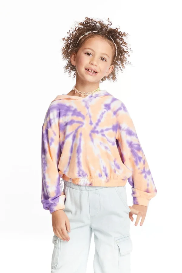 Cheap Semi Cropped Peach Lavender Girls Shirred Hoodie Pullover Kids Girls