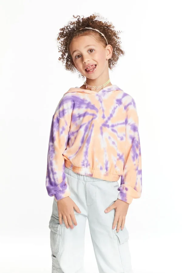 Cheap Semi Cropped Peach Lavender Girls Shirred Hoodie Pullover Kids Girls