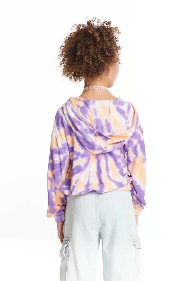 Cheap Semi Cropped Peach Lavender Girls Shirred Hoodie Pullover Kids Girls