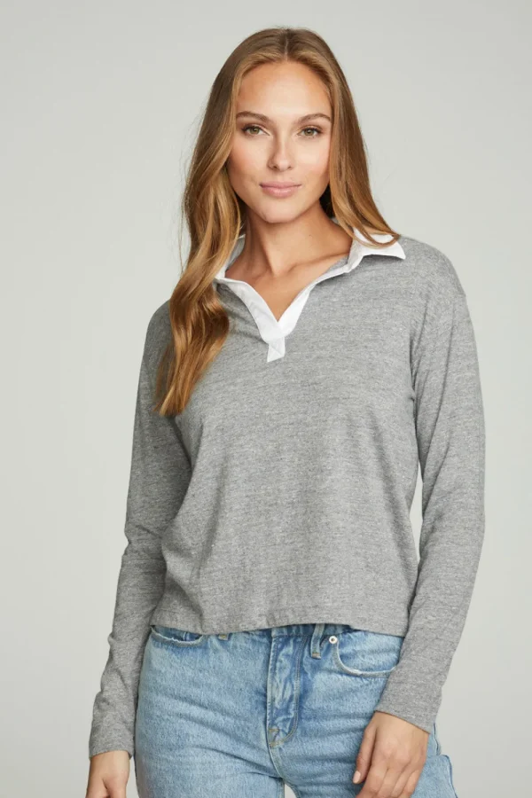 Clearance Semi Cropped Polo Boxy Short Sleeve Tee Women Tops
