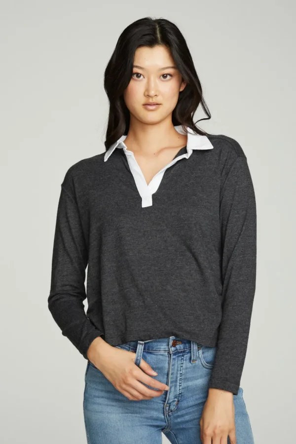 Store Semi Cropped Polo Boxy Short Sleeve Tee Women Tops