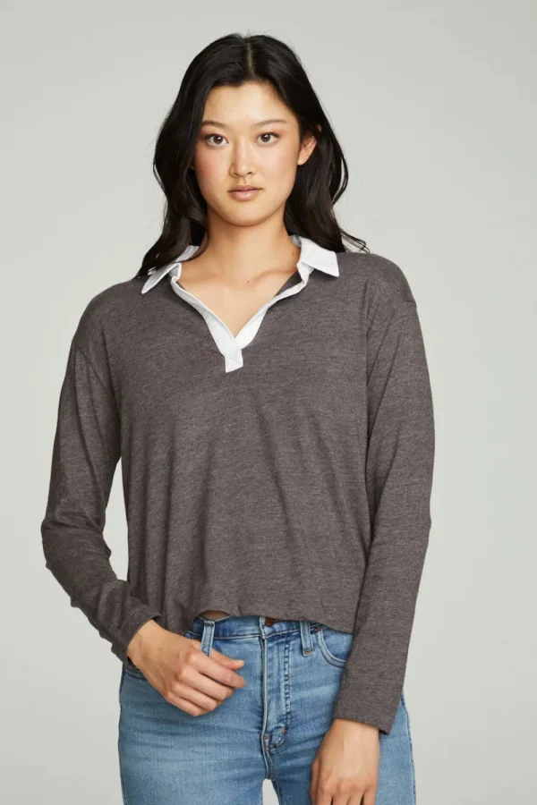 New Semi Cropped Polo Boxy Short Sleeve Tee Women Tops