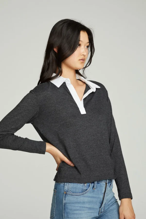 Store Semi Cropped Polo Boxy Short Sleeve Tee Women Tops