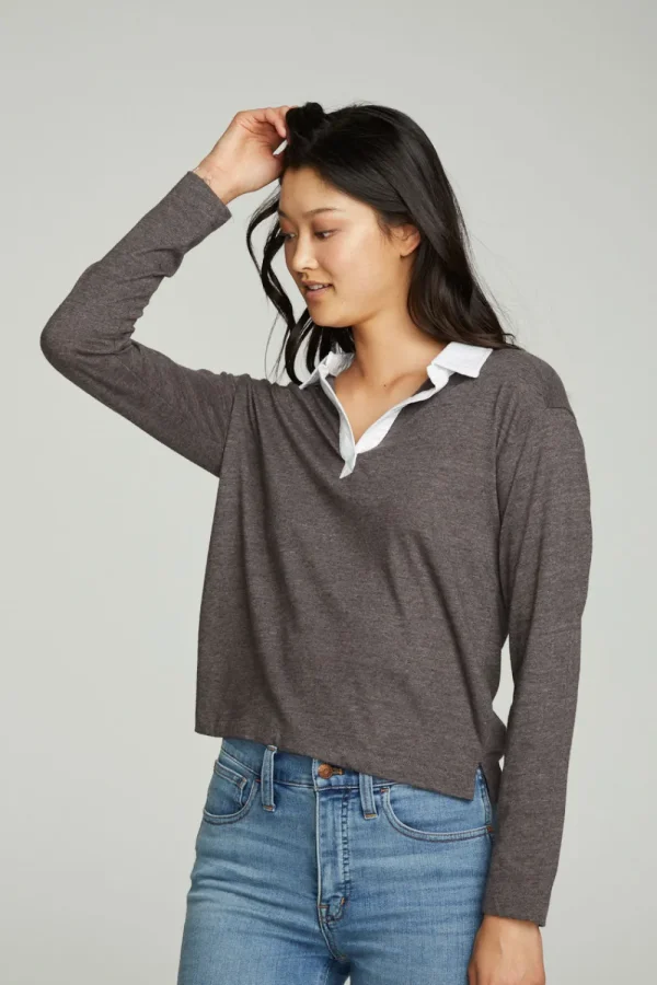 New Semi Cropped Polo Boxy Short Sleeve Tee Women Tops