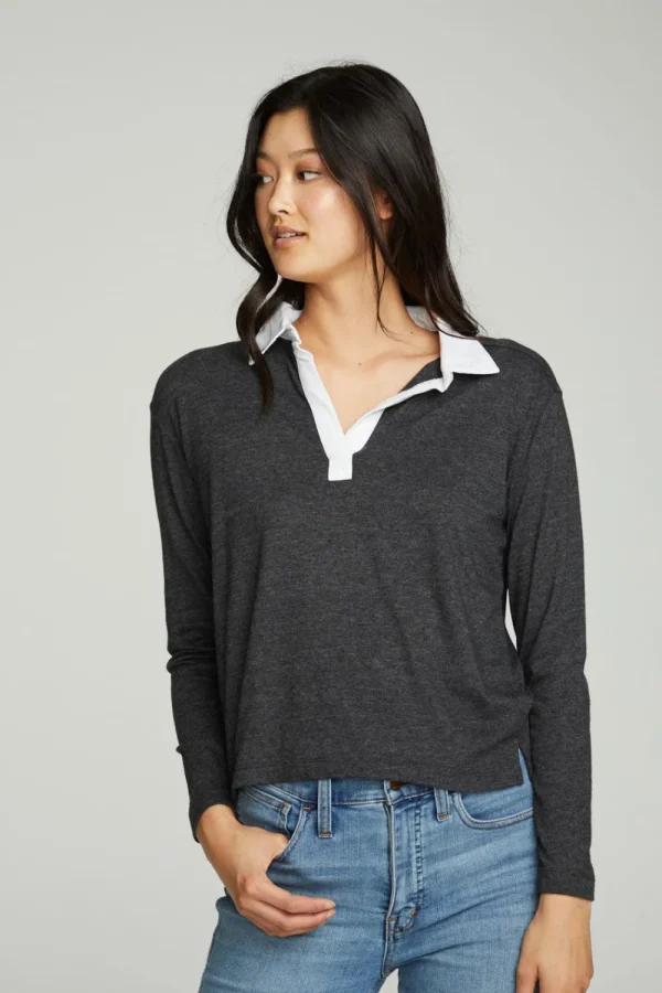 Store Semi Cropped Polo Boxy Short Sleeve Tee Women Tops