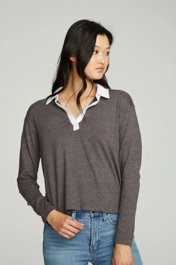 New Semi Cropped Polo Boxy Short Sleeve Tee Women Tops