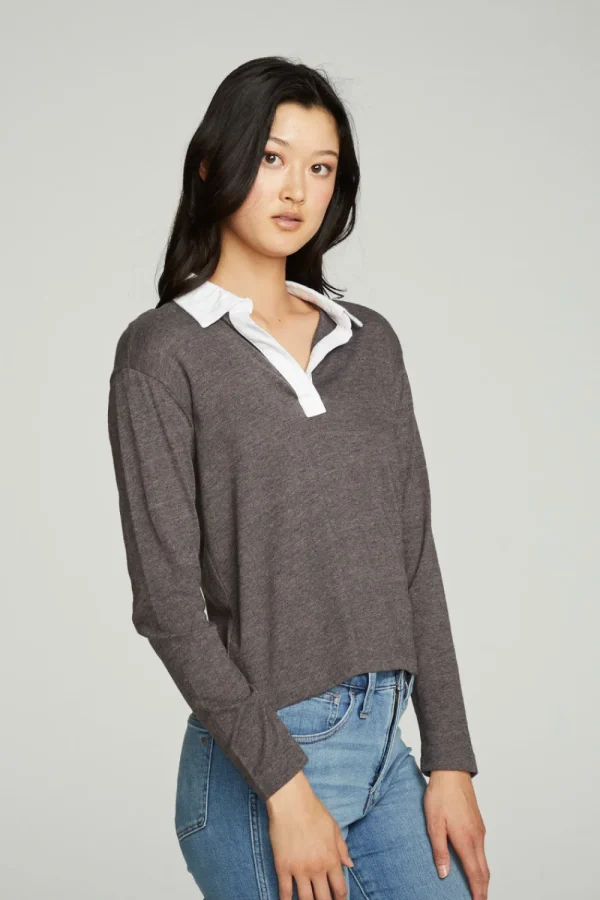 New Semi Cropped Polo Boxy Short Sleeve Tee Women Tops