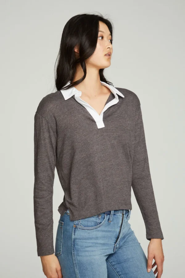 New Semi Cropped Polo Boxy Short Sleeve Tee Women Tops